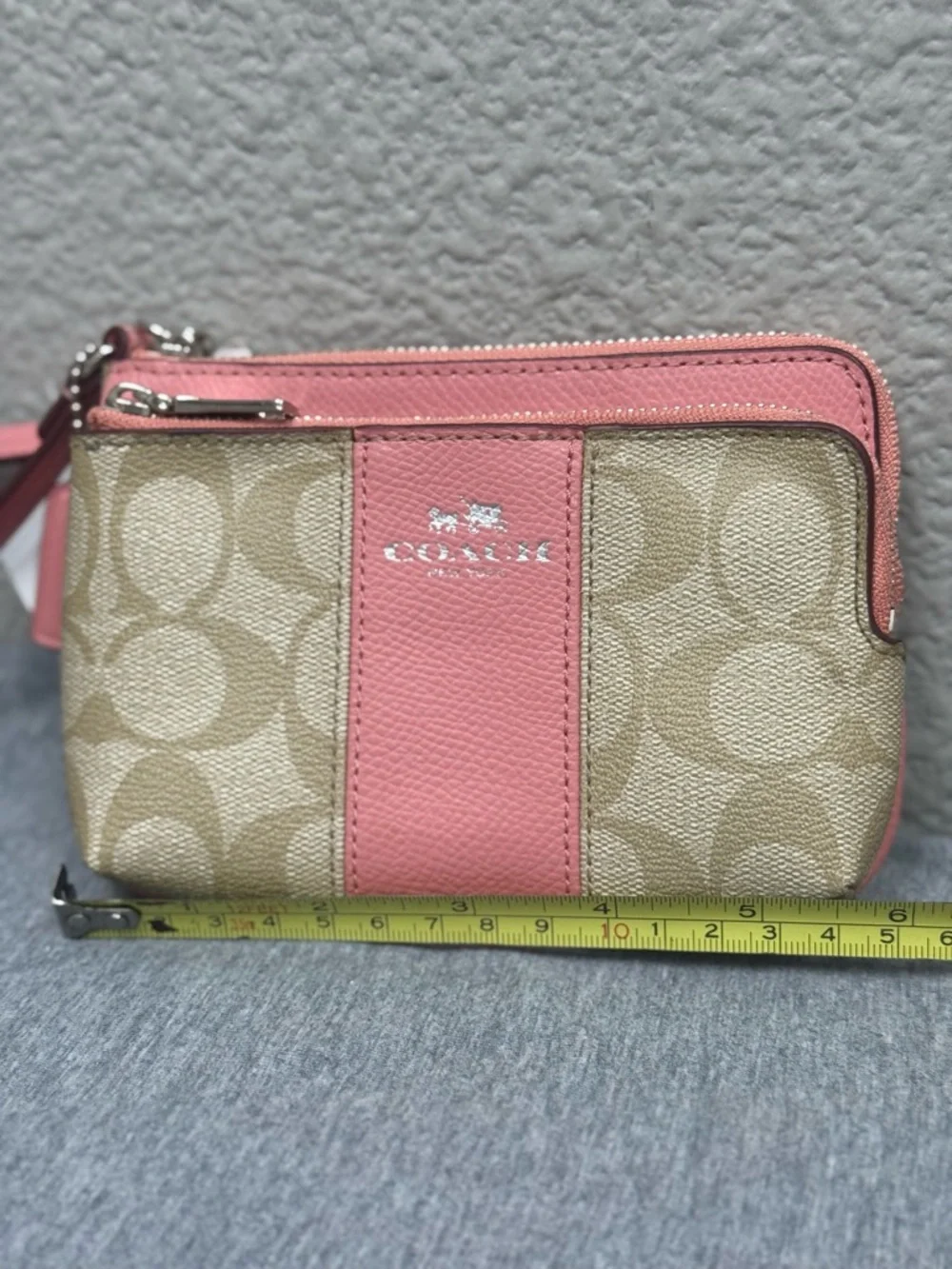 Coach Signature Canvas Wristlet in Pink and Beige